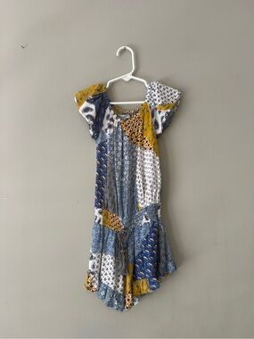 Girls Multicolor Patchwork Boho Short Sleeve Romper